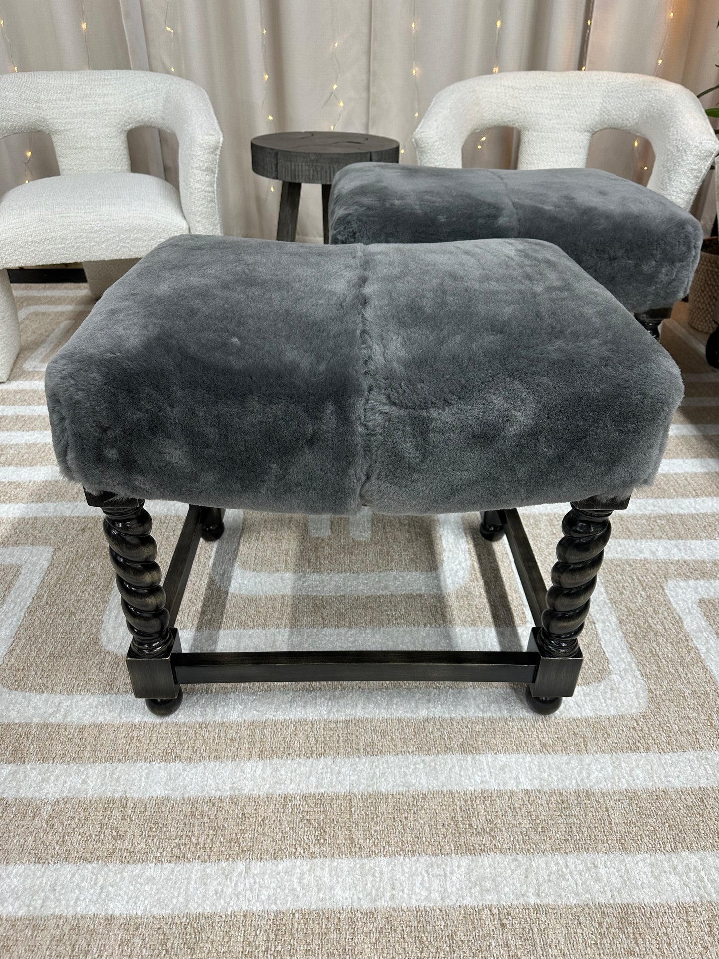 Paul Robert Tally Ottomans in Gray Shearling
