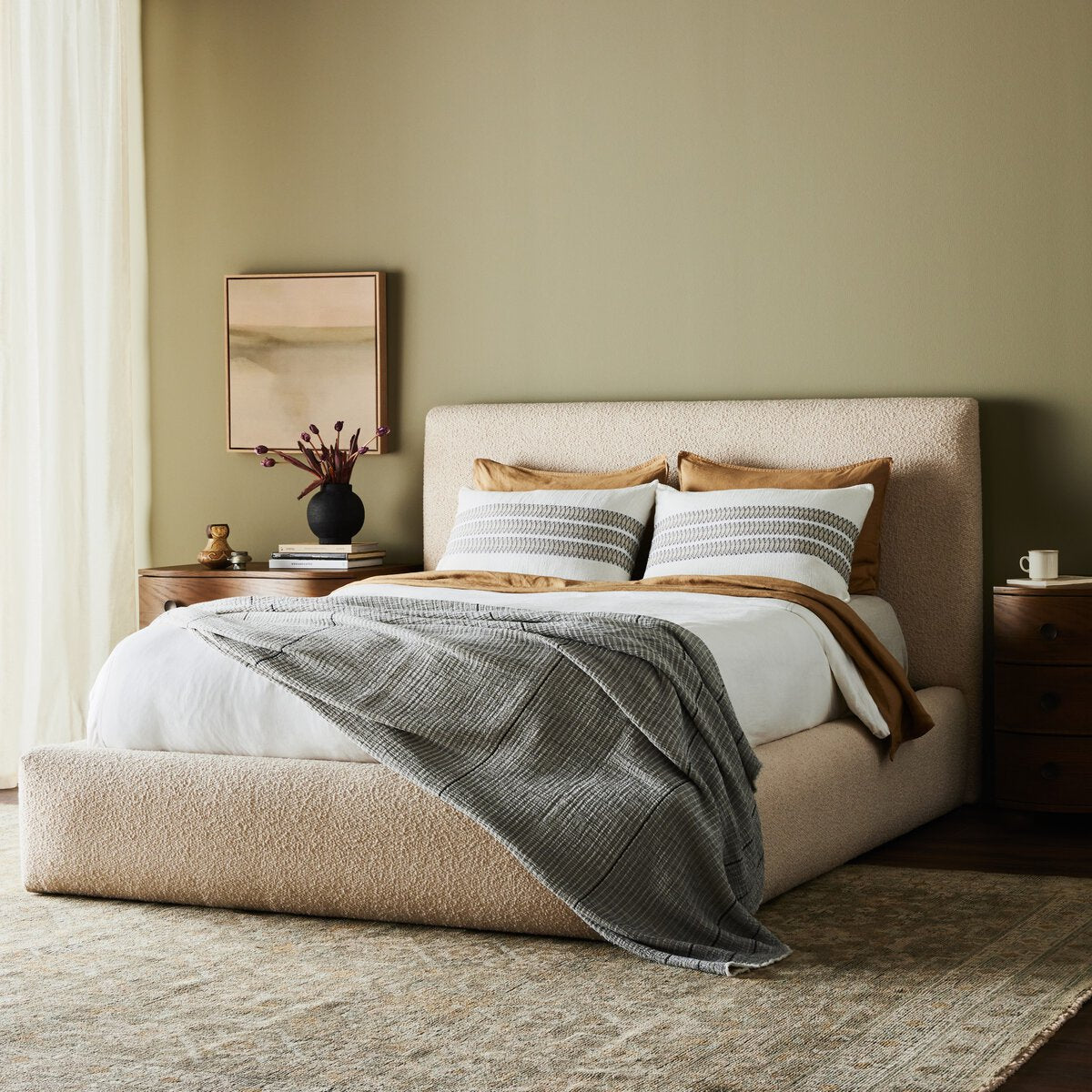 Quincy King Bed in Lisbon Cream Performance Fabric
