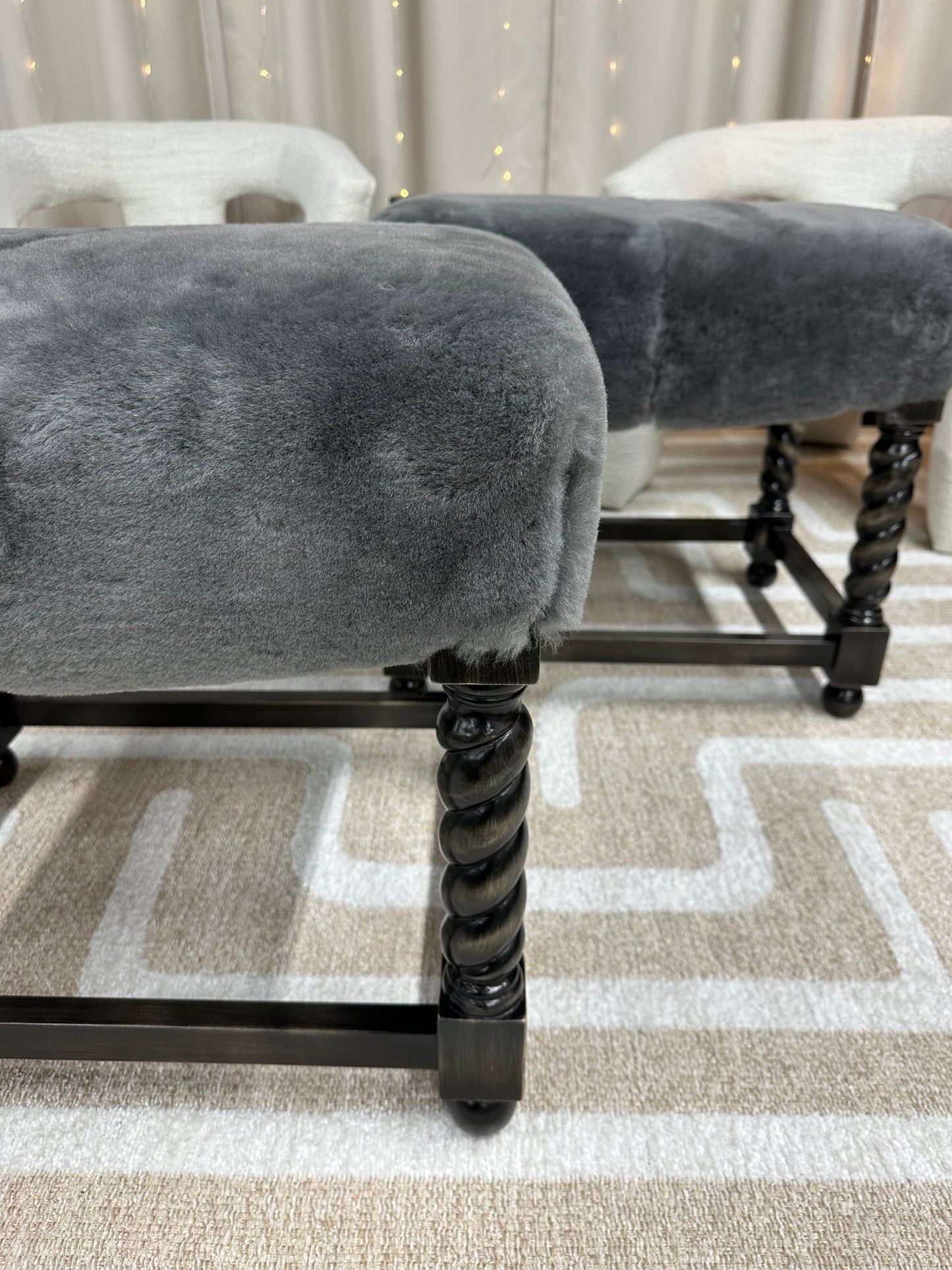 Paul Robert Tally Ottomans in Gray Shearling