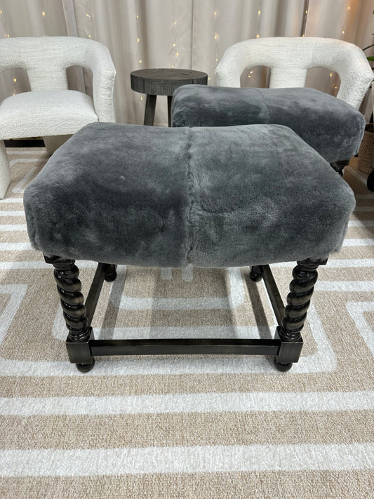 Paul Robert Tally Ottomans in Gray Shearling