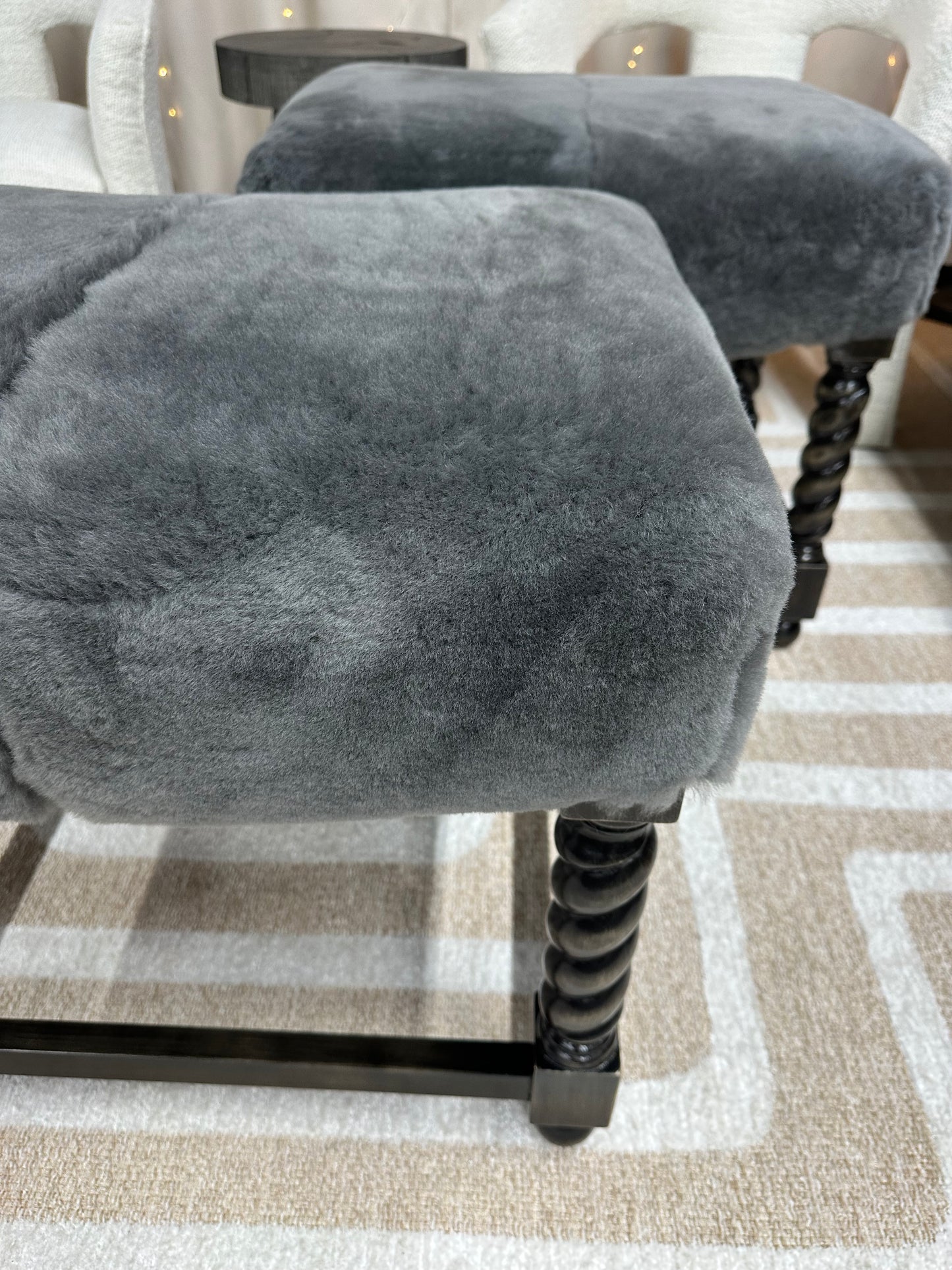 Paul Robert Tally Ottomans in Gray Shearling