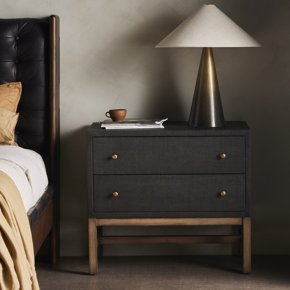 Fiona Nightstand in Black Raffia