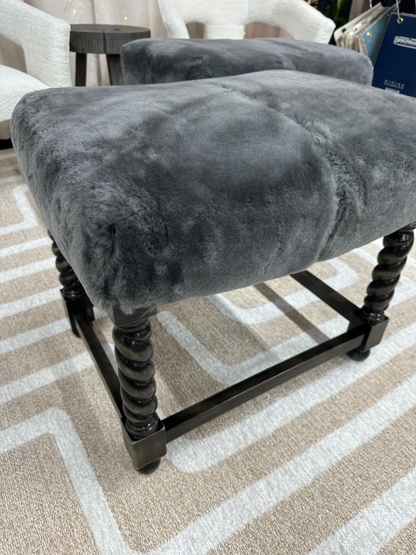 Paul Robert Tally Ottomans in Gray Shearling