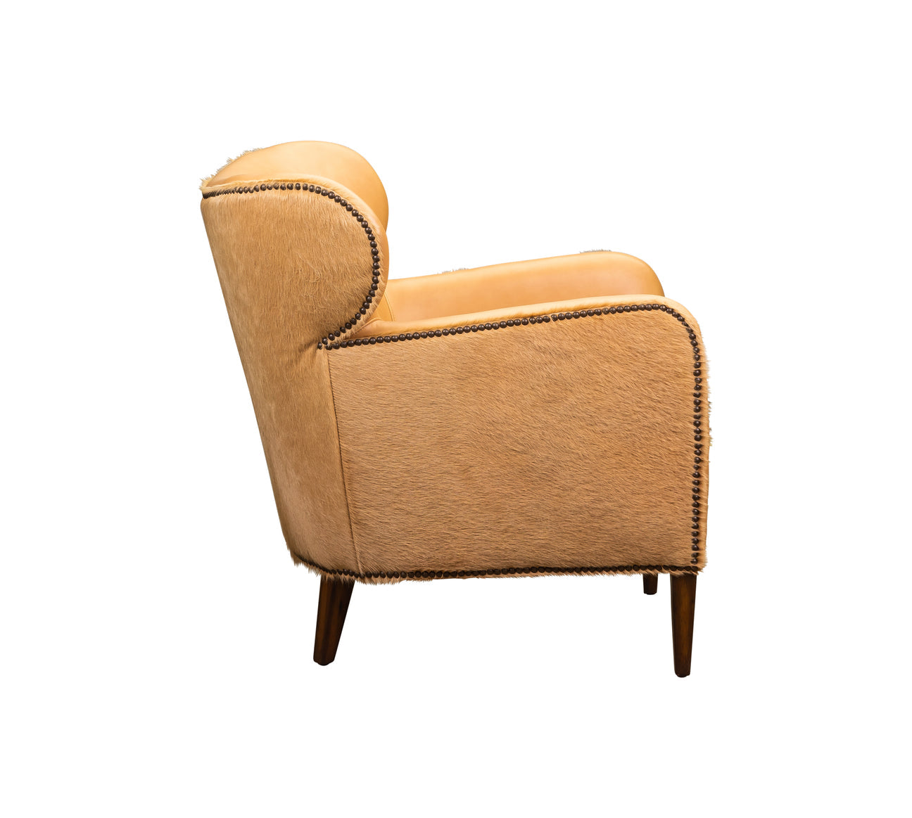 Orleans Club Chair in Corner Office Honey with Grano Hair-on-Hide