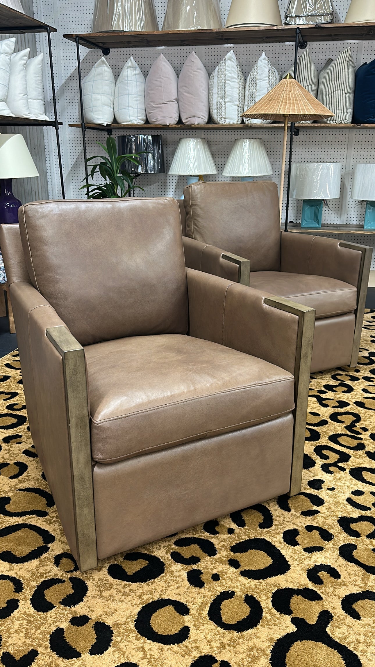 Rebecca Swivel Chair in Juneau Taupe Leather